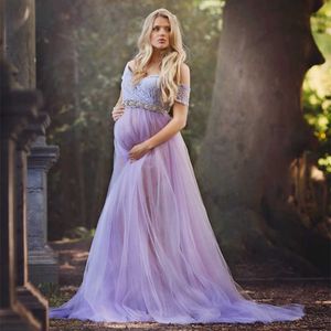 Tulle moderskapsklänning för fotografering graviditet lång tyllklänning för fotografering baby shower klänningar moderskapsfotografi