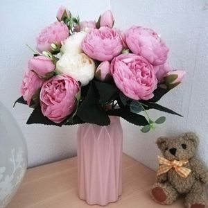 Fiori decorativi ghirlande da 30 cm di seta rosa peonia piante artificiali bouquet di fiori 5 grande testa e 4 gemme falsi per la decorazione della casa matrimonio decano