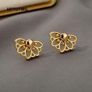 Brincos de ouro de flores de lotus de lotus para mulheres aço inoxidável 2021 Trend Trinket Jewelry Jewelry Wedding Party Gifts