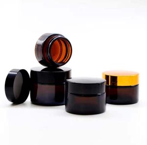 Amber Glass Cosmetic Cream Flaskor Round Jars Flaska med vita inre liners PP för ansiktshandkroppar 5g till 100g sn5713