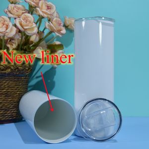 20oz Sublimation straight tumblers Novel liner blank Skinny Glossy tumbler With clear Straw White box Stainless Steel Portable Double wall Vacuum Insulated Cups