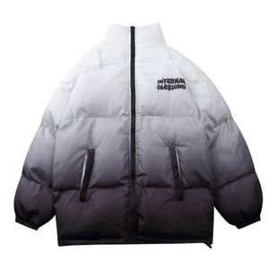Hip Hop Oversized Jacket Parka Gradient Streetwear Mens Jacket Harajuku Cotton Winter Padded Jacket Coat Warm Outwear Blue 211206