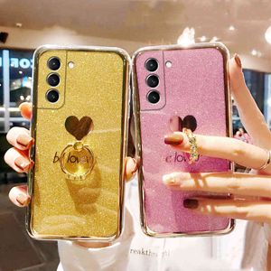 Casos de telefone celular com amor, capa macia, suporte de anel, adequado para Samsung S21, S20, S10, S9, S8 Plus, A51, A71, A21, A50, Nota 20