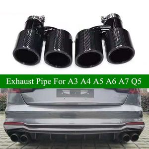 Pair Full Glossy Black Exhaust Muffler Pipe For Audi A3 A4 A5 A6 A7 Q5 Update S4 S5 S6 S7 Carbon Exhausts Tips Car Styling