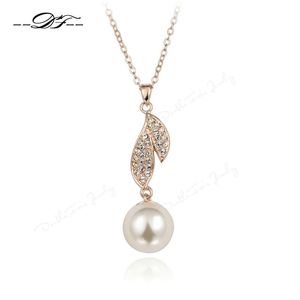 Dubbel rättvis simulerade pärlpärlor kedja halsband pendlar vit rosa guld färg mode kristall smycken för kvinnor dfn509 hänge