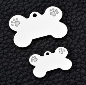 1000 teile/los Großhandel Gravierte Personalisierte Edelstahl Hundehalsbänder Tag Pet ID Tags Spiegel Poliert Knochen Pfote Namensschild Kragen SN3264