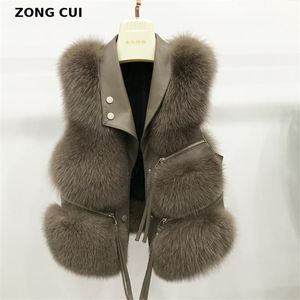 Faux Fur Kamizelka Płaszcz Kobiet Lapel Klamra Bez Rękawów Slim Fit Plus Rozmiar Teddy Coat High Street Pluszowe futro One Piece Jacket 210927