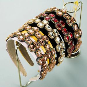 Vintage Luxus Haarschmuck Rosa Gelb Weiß Rot Kristall Blume Stirnband Schwarz Strass Frauen Haarband Für Hochzeit Party