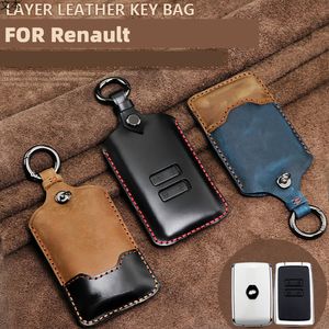 Leather Car Key Cases For Clio Talisman Megane Scenic Kadjar Captur Koleos Smart Remote Fob Shell Cover