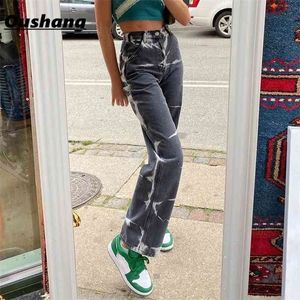 Y2K Aesthetics Denim Pant Vintage Streetwear Tie Dye Trousers 90s E-girl Straight Fashion Indie Outfits High Waist 210809
