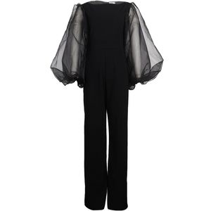 Svart Jumpsuits för kvinnor Elegant Långlyktor Transparent Ärmes Sexig Fit Wide Ben Party Club Outfits Plus Size 210527