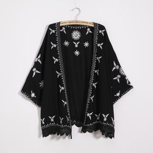 Desenhos mulheres bordados kimono cardigan boho moda verão shale camisa blusa sunscreen lace solta tops outwear blusas femini