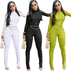 Women Jumpsuits Fashion Sexy High Neck Strapless Rompers Zipper Long Sleeve Onesies Lady Casual Solid Skinny Bodysuit Jck
