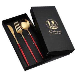 Sliver Gold Talheres Definidos Conjuntos de Cutelaria De Aço Inoxidável Espelho Faca De Silverware Forquilha De Forquilha De Mesa De Mesa De Louça Seguro 3 Pcs