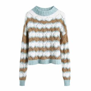 Kobiety Hollow Out Crochet Knitting Sweter Kobiet O Neck Neine Dzielnica Sweter Sweter Casual Los Loose Tops SW1085 210430