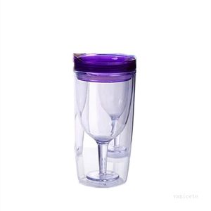 Färgisolerad Vin Tumbler Cup Champagne Cups 10oz Stempellösa Plast Vinglasögon med Slid Lid Multi Color T2I51808