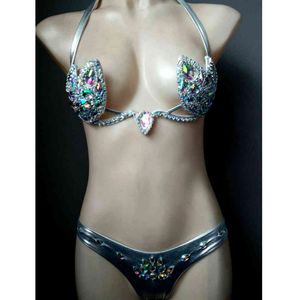 5 helle Farbe Bikini Set Frauen Diamante Karneval BH Strass Sexy Nachtclub Höschen Festival Bikini Set Burning Man Outfit X0526