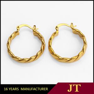 18k Żółty Złoto Twisted IP Hoops Circle Hinge Hoop Średnie Duże kolczyki