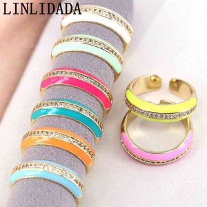 8Pcs Micro Pave Colorful Band Adjustable Gold Filled Enamel Open 2021 CZ Statement Ring