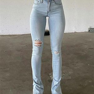 Jeggings Für Frauen Hohe Taille Blaue Dünne Jeans Frauen Schlank Stretchy Komfort Denim Hosen Mode Sommer Split Hosen 220222