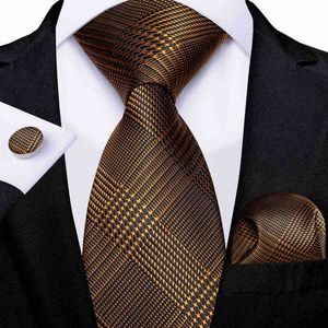 Luxe Houndstooth Black Gold Gray Silver Silk Ties voor Mannen Zakelijke Bruiloft Heren Hals Tie Set Handkerkjief Manchetknopen Gift G220312