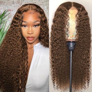 Long Deep Curly Brazilian Human Hair Wigs 250% Brown Color 13x4 Synthetic Full Lace Front Wig For Black Women