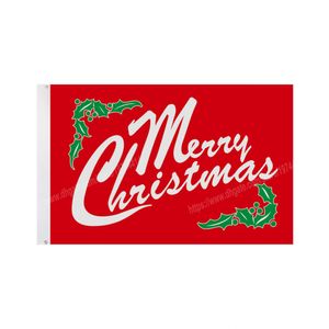 Merry Christmas Mistletoe Yazı Bayrağı 90x150 cm 3 * 5ft Özel Banner Metal Delikler Kapalı ve Açık Özelleştirilebilir
