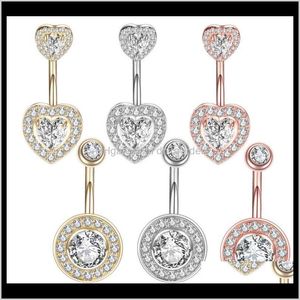 Bell Drop Delivery 2021 Steel Belly Button Rings Crystal Navel Heart Form Piercing Sexy Body Jewelry Piercings 4Uupe
