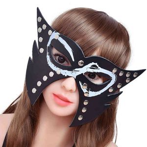 BDSM Pole Tancerz Dziewczyna Scena Wydajność Maska Fox HeadGear Faux Skóra Specjalna Drukowanie Prowocjacyjna Retro Nit Dekoracja