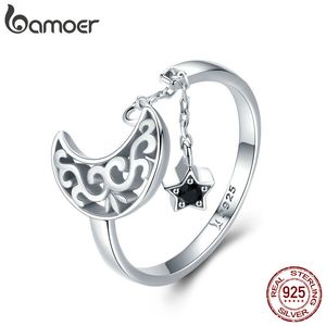 Wholesale sterling silver long rings for sale - Group buy Genuine Sterling Silver Moon And Star Long Chain Star Adjustable Finger Ring for Women Sterling Silver Jewelry SCR479