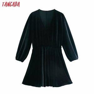 ファッション女性の黒いベルベットのドレス到着ランタン長袖レディースチュニックミニVestidos 6p9 210416