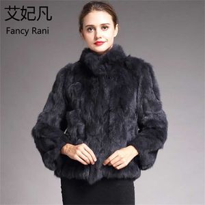 Women Genuine Rabbit Fur Coats Solid Female Stand Collar Rex Rabbit Fur Coat Winter Fashion Real Fur Overcoat Jackets 13 Colors 211122