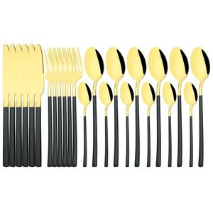 24 sztuk Czarny Zestaw sztućców Złoto Zestaw Ze Stali Nierdzewnej Noże Knice Widelec Łyżka Kolacja Stołowa Party Kitchen Flatware Srebra Set 211112