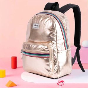 Parlak Moda PU Deri Kadınlar Kızlar Için Rahat Sırt Çantası Gençler Gençler Öğrenci Okul Bookbag 15 inç 211021