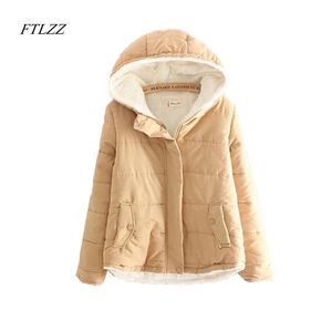 Outono inverno slim parkas jaqueta mulher casual pequeno fresco mantenha quente sólido casaco de algodão com capuz mulheres 210430