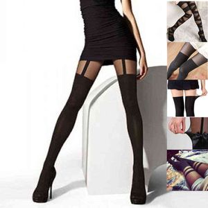 Wholesale Super Vintage Tights Bow Pantyhose Tattoo Mock Bow Suspender Sheer Stockings Sexy Black Fishnet Pantyhose Y1130