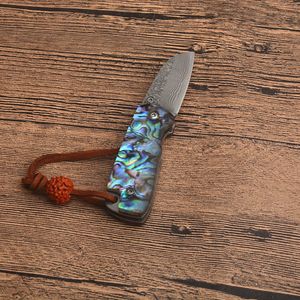 Special Offer Small Damascus Pocket Folding Knife Damascuss Steel Blade Abalone shell + Stainless Steels Sheet Handle EDC Gift Knives
