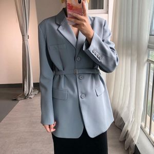 Korean Solid Blazer Women Female 2021 Office Lady Blazers Boutique Narrow Belt Suit Jacket Women's Suits &