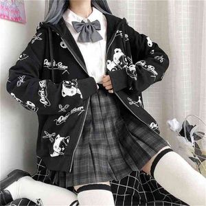 Ceket Kadın Moda Kazak Artı Kadife Sıcak Bahar Giysileri Ins Tiki Hoodies Kawaii Uzun Kollu Hoodie Ceket 210803