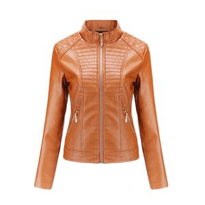 Faux leather jacket women spring autumn Europe and America fashion short slim zipper pockets long sleeve PU coats LR760 210531