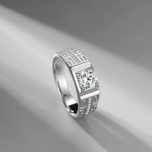 S925 Silver Creative Gravura Design Masculina Moda Dominante Abertura Simples Ajustável Casamento Carreira Estilo Anel de Diamante