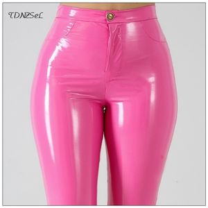 Capris plus tamanho grande pu falso couro leggings grandes brilhantes calças magras calças femininas cintura alta líquido pvc látex patente lápis calças 21