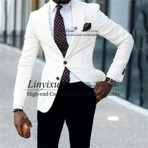 Męskie Garnitury Blazers White Drowe Wedding Tuxedos Slim Fit Mężczyźni Mężczyzna Business Blazer Oblubienica Party Wear 2 Piece Kurtka Pants Ustaw Kostium H