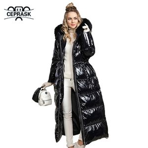 CEprask moda casaco de inverno mulheres x-longa alta qualidade espessa parkas de algodão com capuz outerwear quente faux feira mulher jaqueta 211108