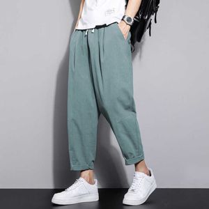 Summer casual pants men's wild cotton and linen loose linen pants Korean style trendy trousers straight Male Chinese Traditional X0723