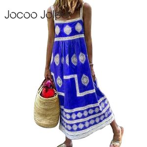 Joco jolee boho stil ärmlös lång klänning kvinnor vintage spets patchwork lös klänning avslappnad strand fest semester sundress 210619