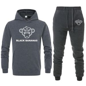 Felpe con cappuccio da uomo Felpe con marchio Lettera stampata BANANE NERE Due pezzi Set Tuta con cappuccio Uomo/Donna Abbigliamento sportivo Felpe con cappuccio + Pantaloni sportivi Jogg