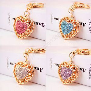 Rhinestone Hollow Heart Keychain Cute Love Bag Keychain Fashion Luggage Accessories Pendant Metal Car Keychain Ornament