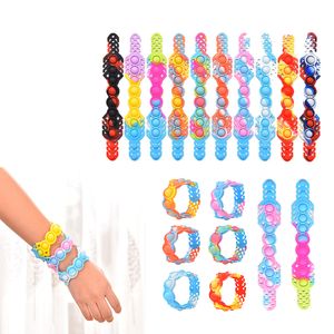 Fidget Toys Sensory Christmas Rainbow Tie dye Wristband Decompression Toy Push Bubble Anti Stress Educational Children Adults Gfit Surprise Wholesale In Stock