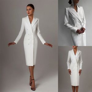 White Double Breasted Women Long Jacket Evening Dresses Ladies Prom Guest Formal Wear Custom MadeSpecial Occasion Dress